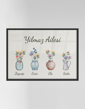 Flower Language Çiçek Dili | Kişiselleştirilebilir Aile Posteri